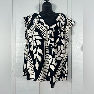 Christian Siriano Black and Beige Short Sleeve Top Size 1X EUC